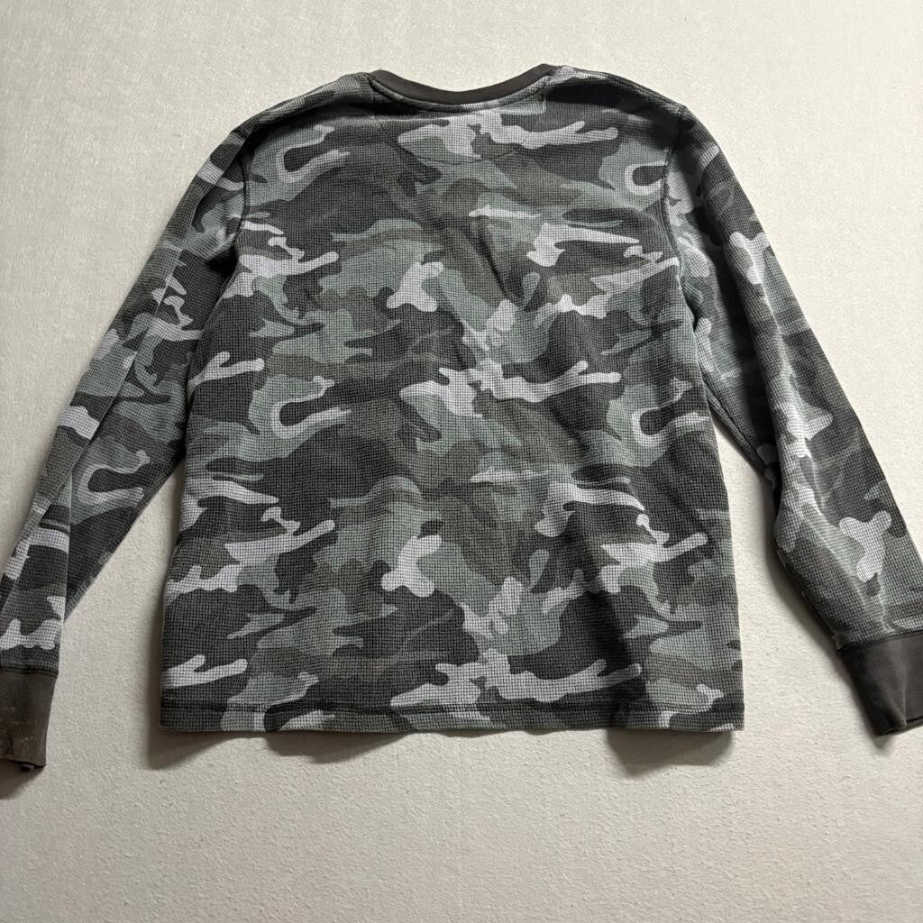 Faded Glory Camo Henley Shirt Mens Large Gray Green Waffle Knit Long Sleeve