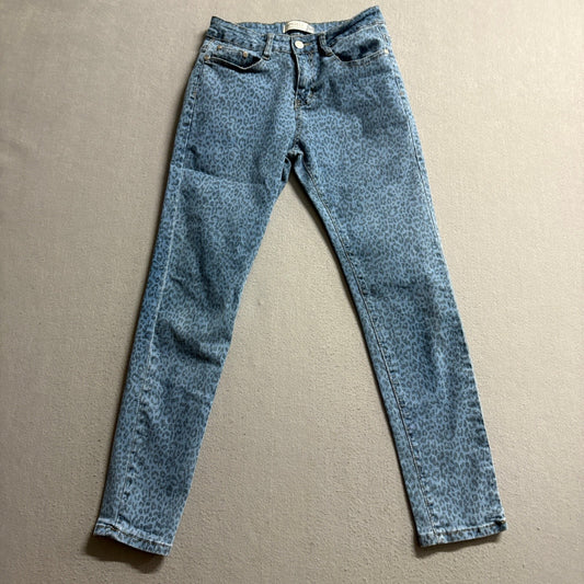 Angels of Difference Skinny Jeans Womens Size 6 28 Blue Leopard Print Denim