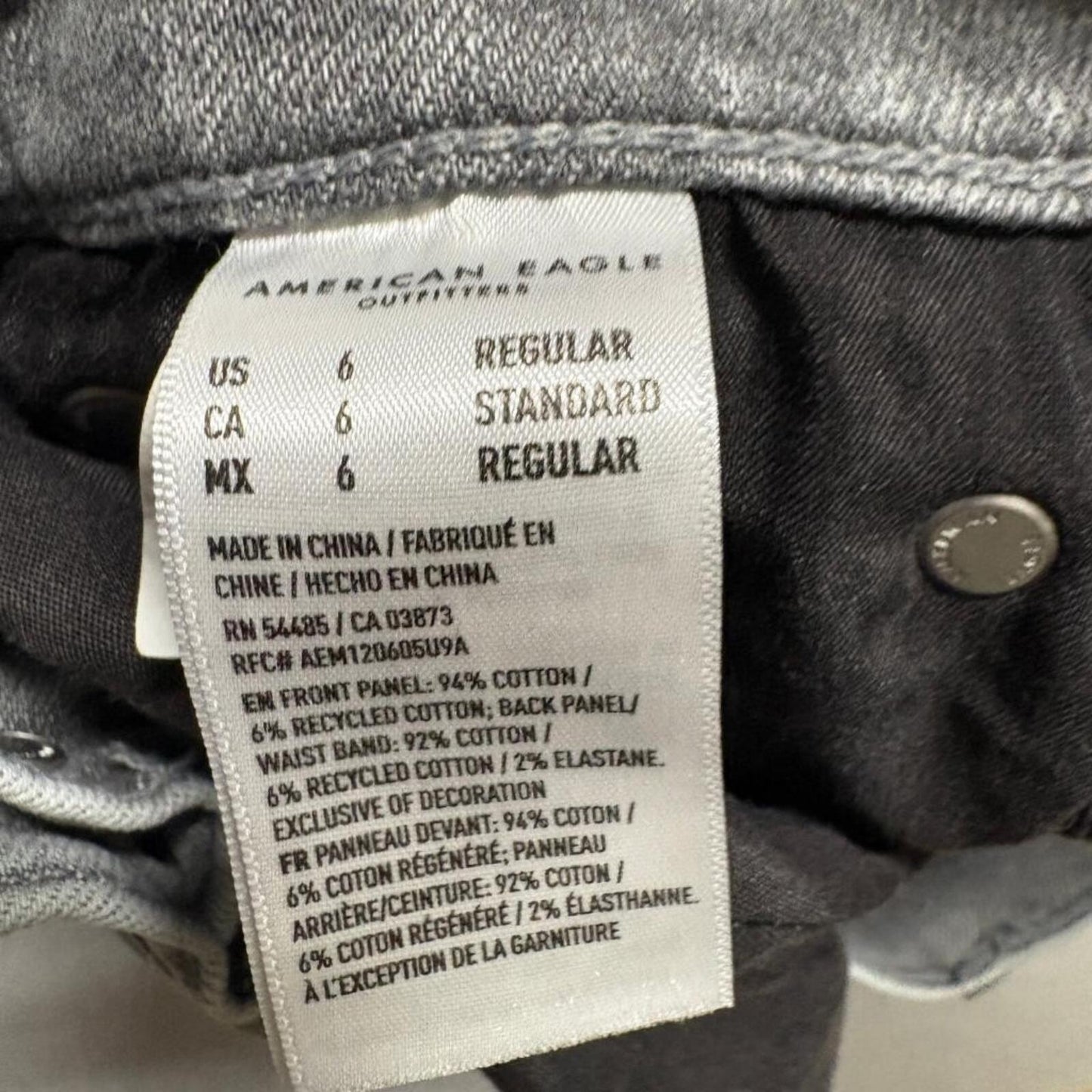 American Eagle Super High Rise Straight Jeans Womens 6 Gray Rhinestone Raw Hem