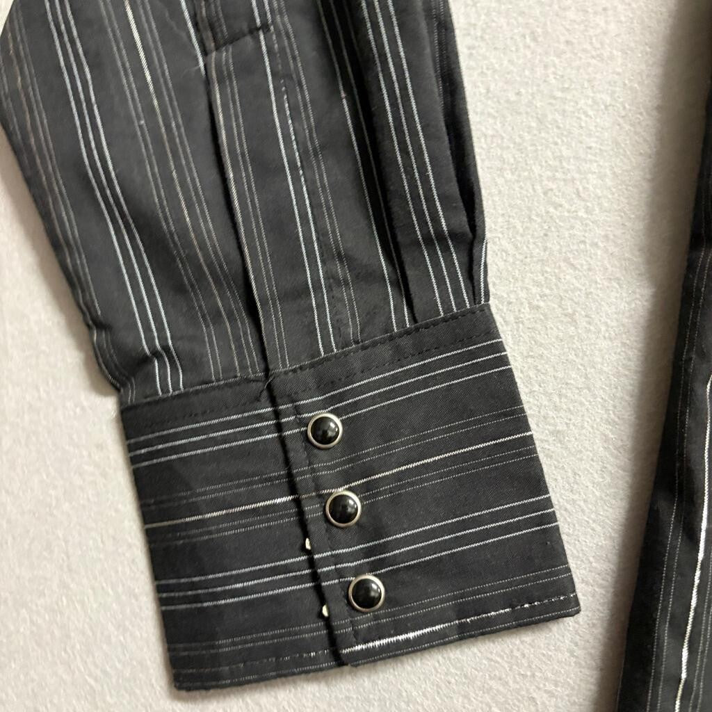Wrangler Western Fashion Snap Shirt Mens Medium Black Silver Metallic Stripe L/S