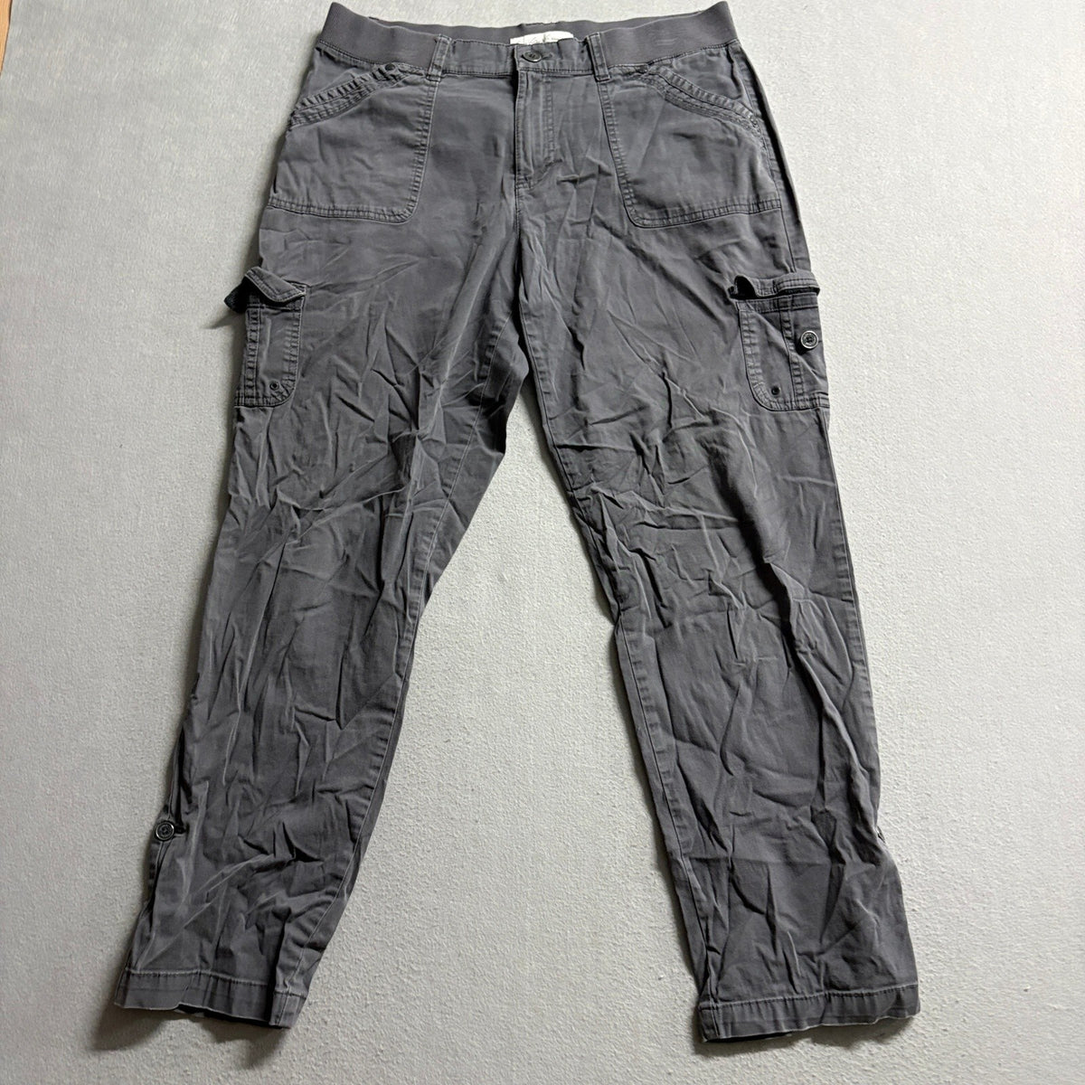 Gloria Vanderbilt Cargo Pants Womens 10 Gray Khaki Unltd Roll Tab Cotton Stretch