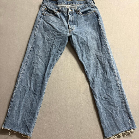 Levi's 501 Original Fit Jeans Mens 30x30 Blue Denim Button Fly Cut Off Hem