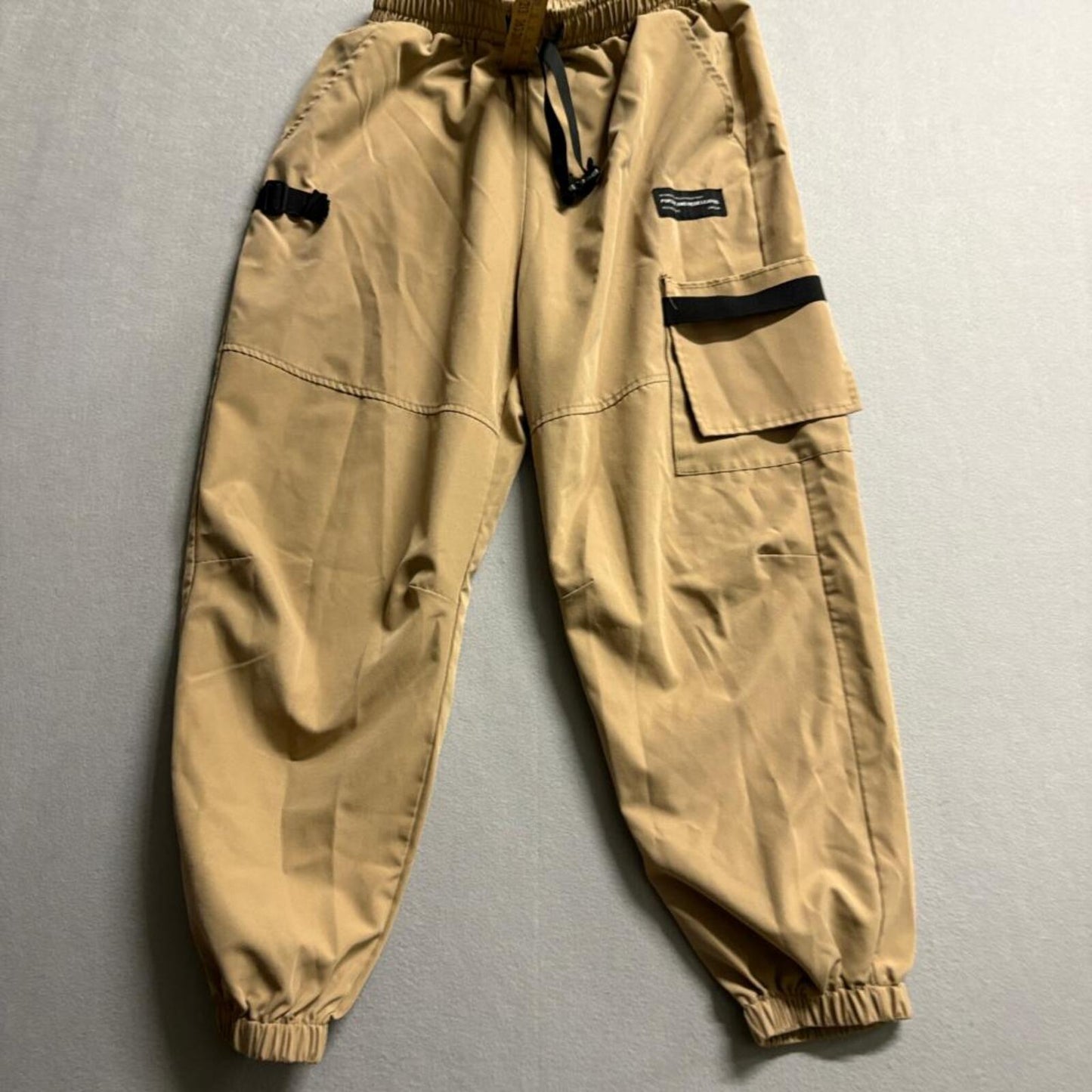 Pursuit and Rebellious Mens Cargo Jogger Pants Large Tan Khaki Elastic Waist