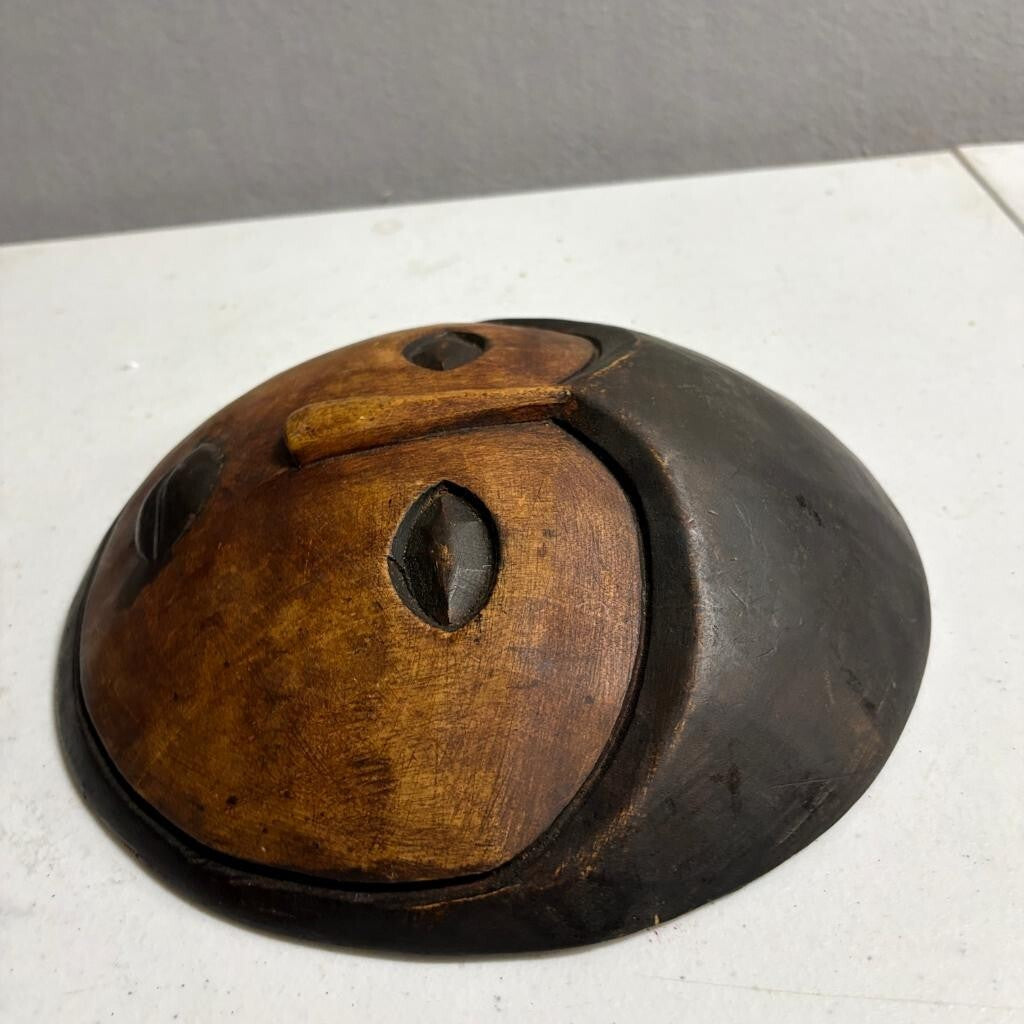 Vintage African Hand Carved Wooden Moon Mask Round Folk Art Wall Hanging