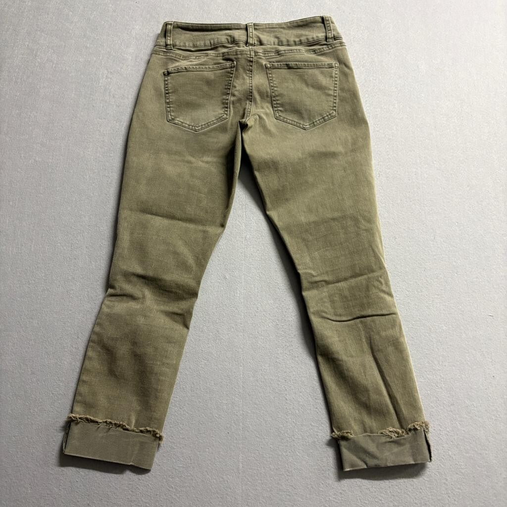 Refuge Olive Green Distressed Skinny Jeans Womens Size 2 Raw Hem Cropped Stretch