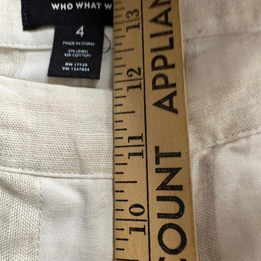 Who What Wear Linen Blend Striped Wide Leg Pants Womens Size 4 Beige White Crop