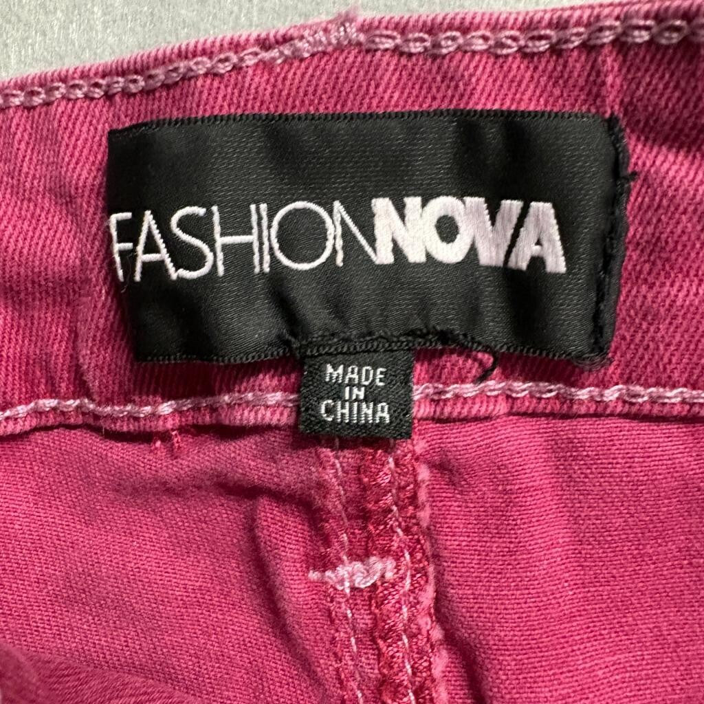 Fashion Nova Lace Up Flare Jeans Womens Size 9 Burgundy Pink Stretch Denim