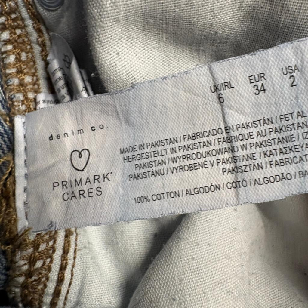 Primark Rita Ora Cargo Jeans Womens Size 2 Blue Denim Wide Leg High Rise 100%