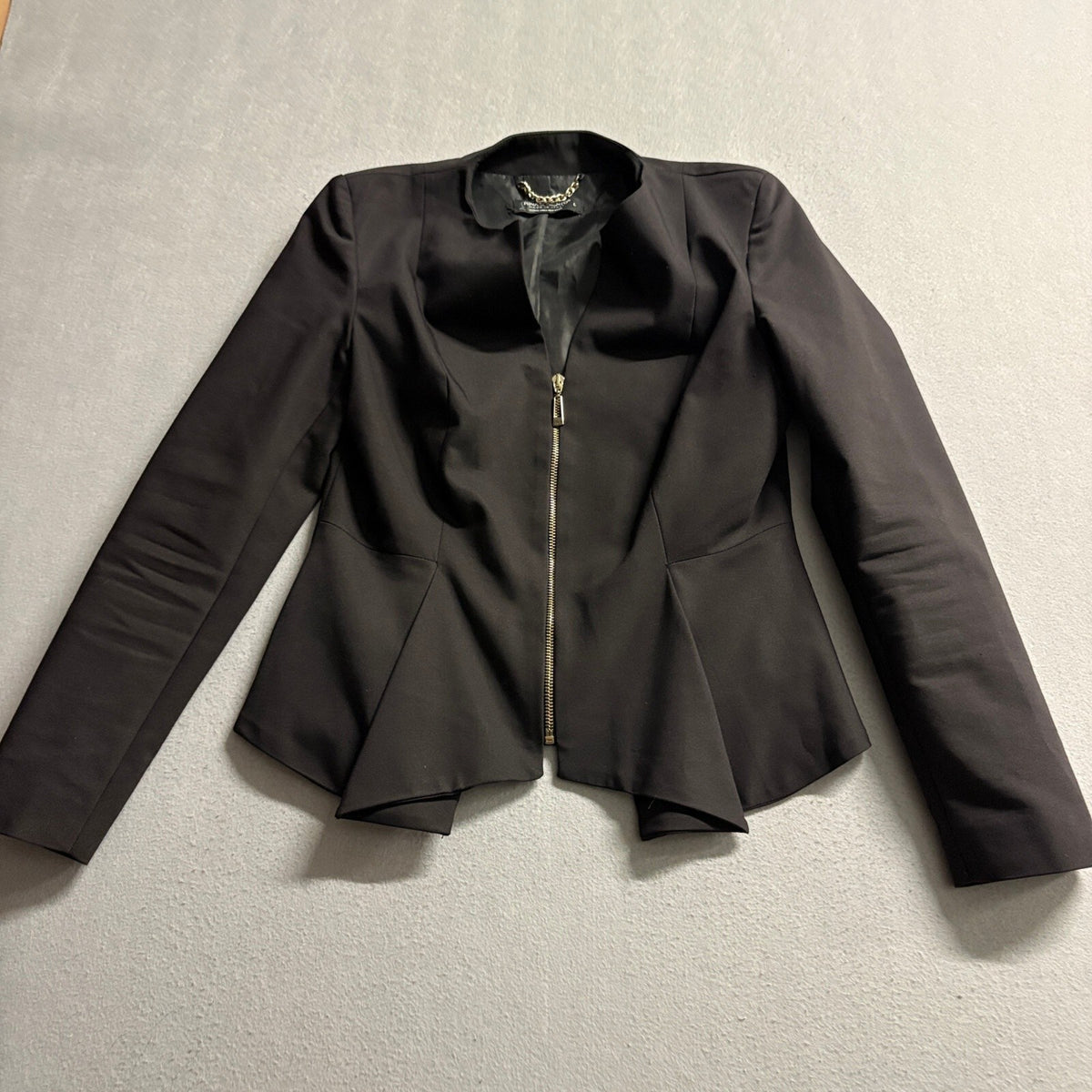 Rinascimento Womens Black Full Zip Peplum Hem Structured Blazer Jacket Size L