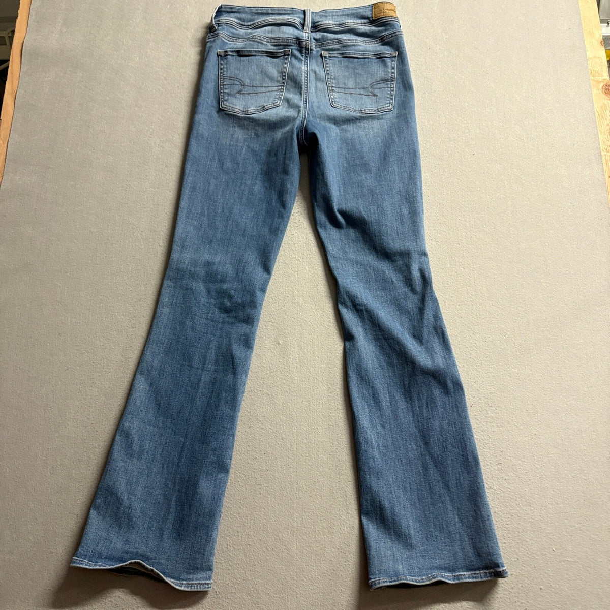 American Eagle Kick Boot Jeans Womens Size 10 Long Next Level Stretch Blue Denim