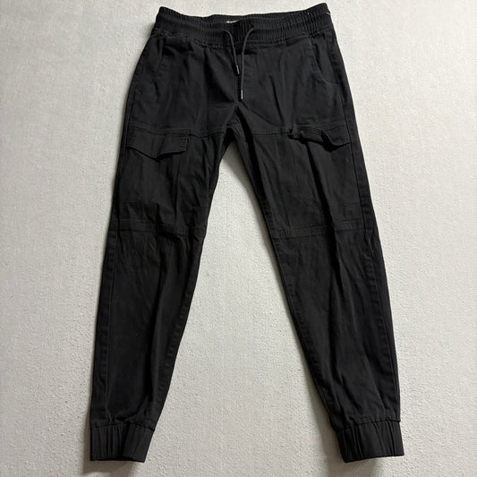 Seven Souls Mens Cargo Jogger Pants Medium Black Drawstring Stretch Twill Cuffed