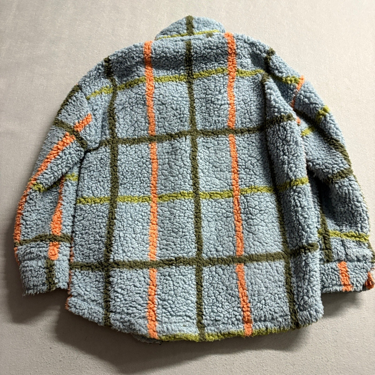 RSQ Sherpa Shacket Womens Large Blue Orange Plaid Fleece Button Up Jacket