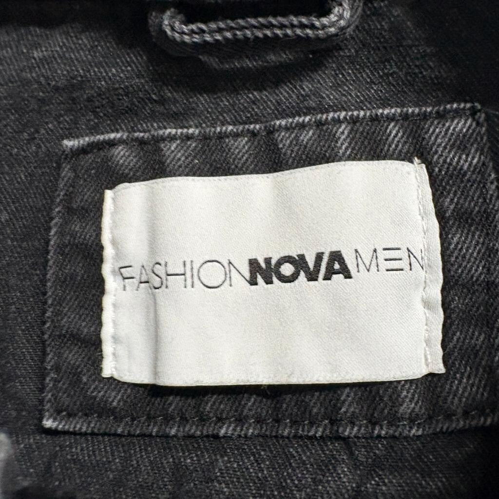 Fashion Nova Men Distressed Denim Jacket Medium Black Ribbed Trim DK140