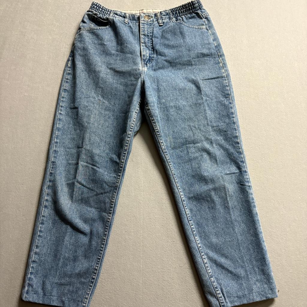 Vintage Lee Riveted High Rise Mom Jeans Womens 14 Medium Wash Elastic Waist