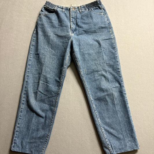 Vintage Lee Riveted High Rise Mom Jeans Womens 14 Medium Wash Elastic Waist