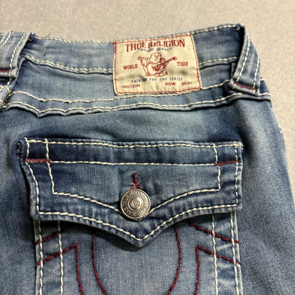 True Religion Becca Mid Rise Bootcut Jeans Womens Size 27 Blue Denim Flap Pocket