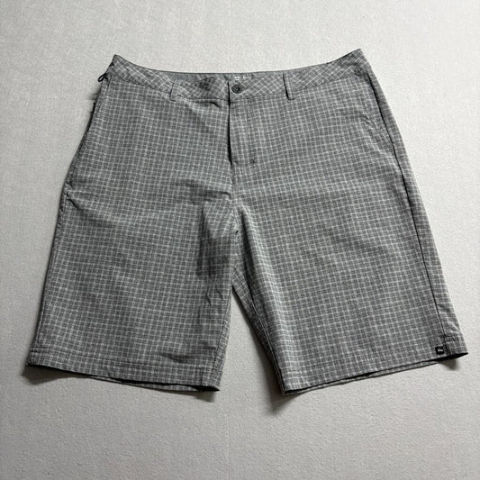 Quiksilver Amphibian Shorts Mens 38 Gray Plaid Hybrid Board Shorts Swim Walk
