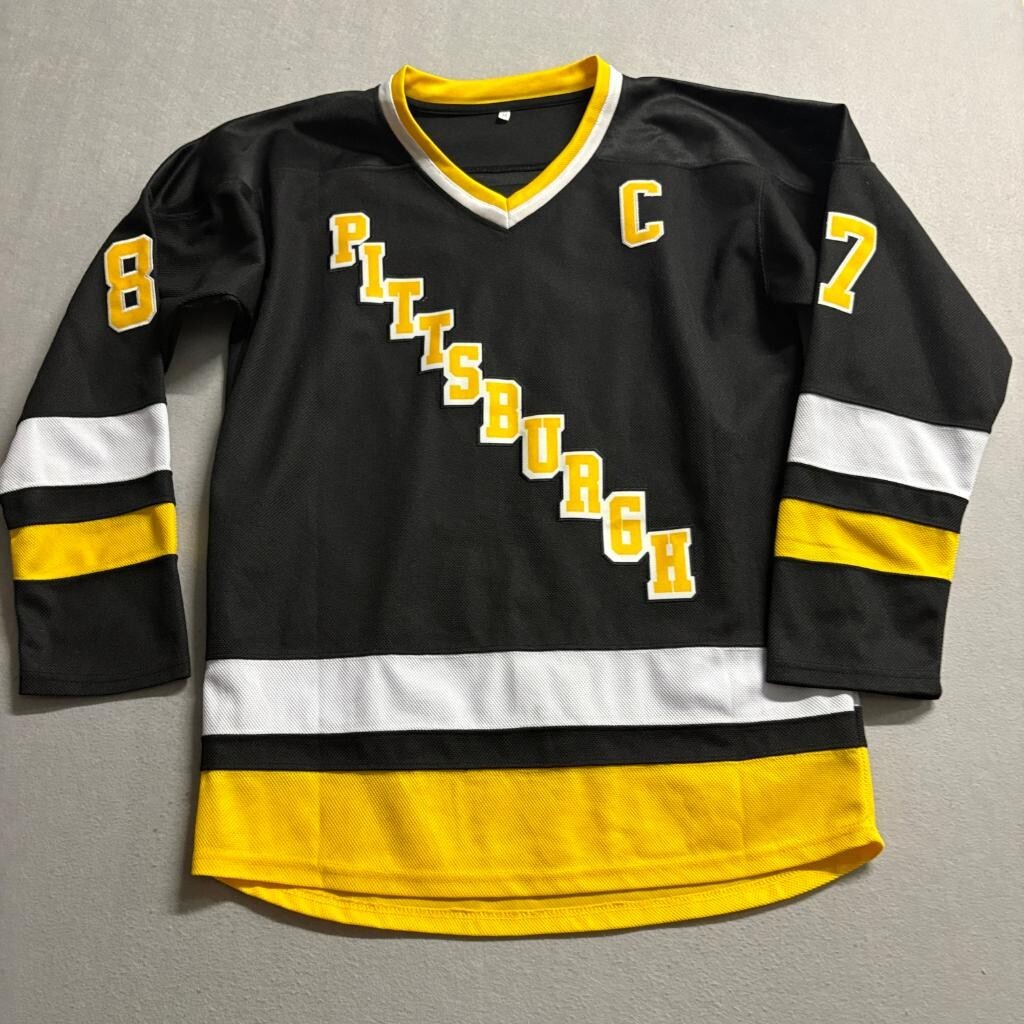 Sidney Crosby Pittsburgh Penguins Diagonal Script Jersey Mens Medium Black NHL