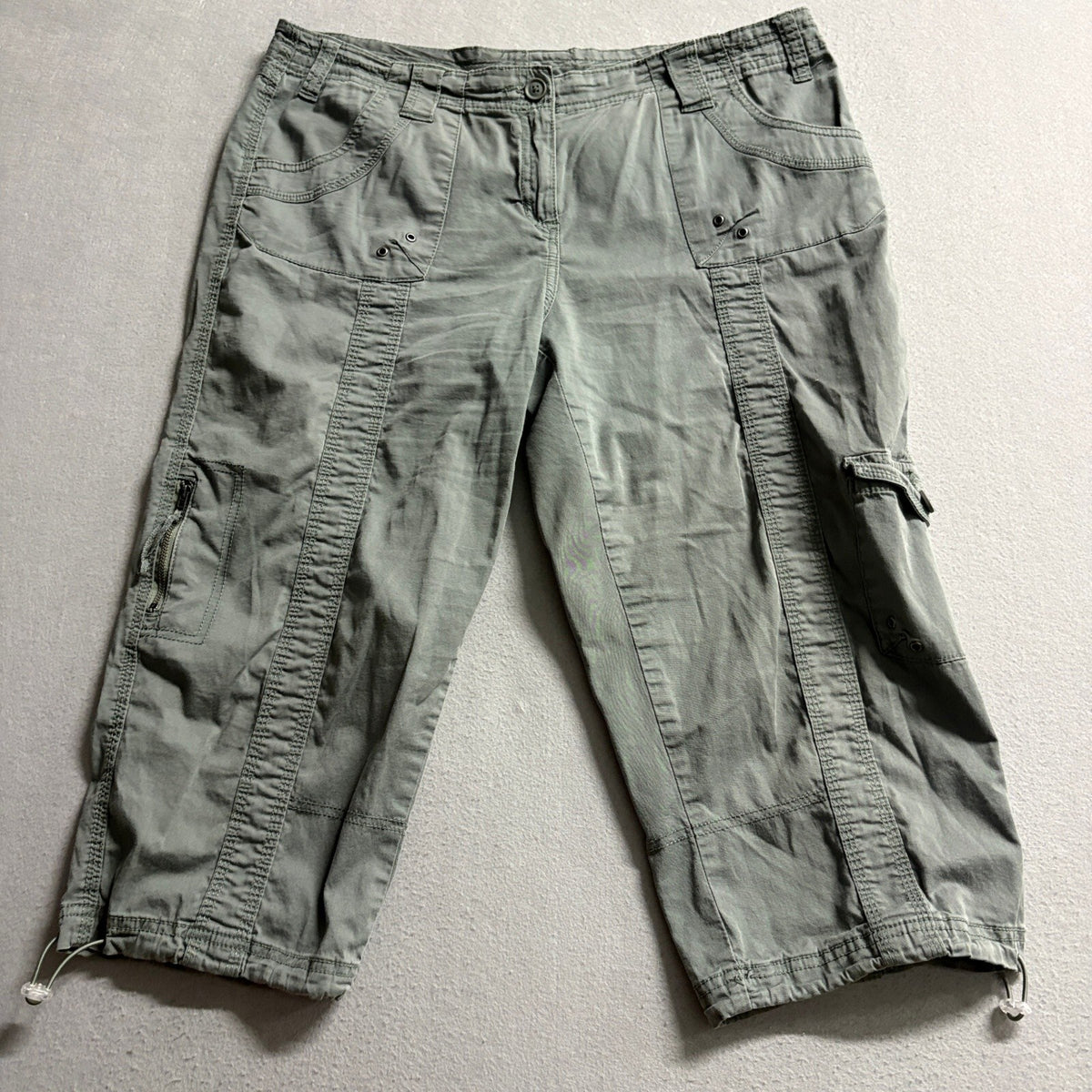 Style & Co Petite Cargo Pants Womens 14P Green Capri Cropped Drawstring Hem