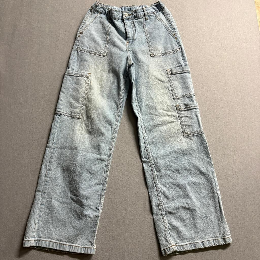 No Boundaries Cargo Jeans Womens Small 4-6 Light Wash Wide Leg Elastic Waist
