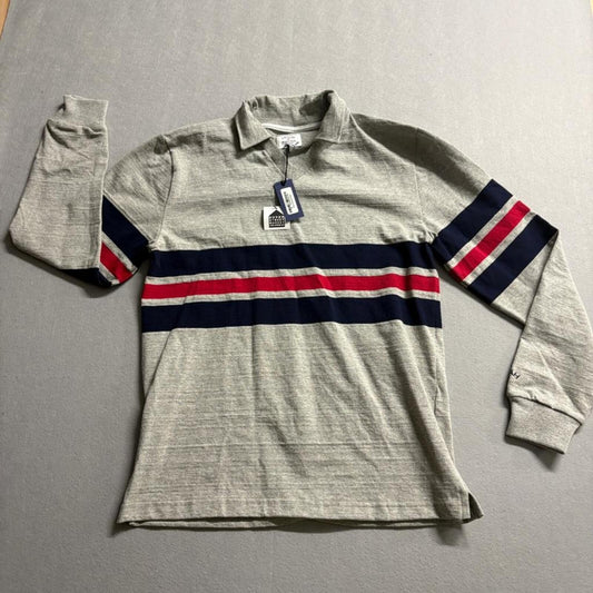 Noah NY Pitch Practice Top Polo Mens Medium Grey Striped Long Sleeve Rugby Shirt