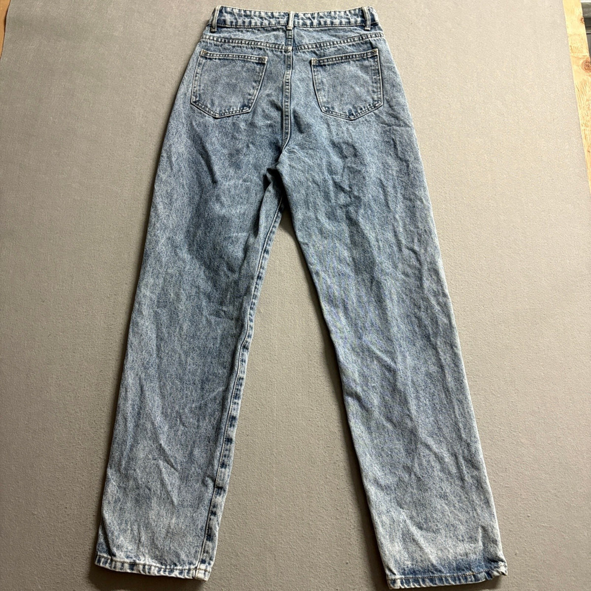 SHEIN Women High Rise Seam Front Straight Leg Jeans Acid Wash Blue Size S 27x28