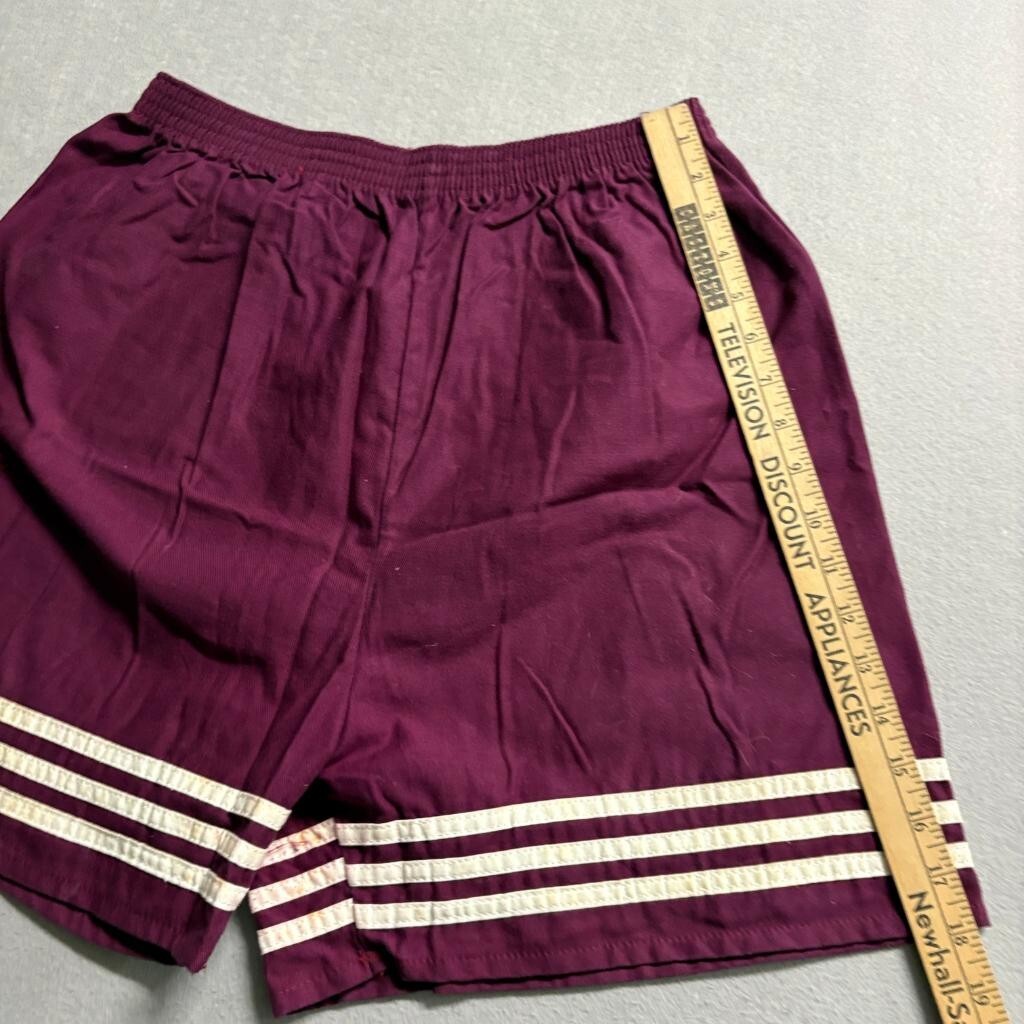 Vintage Key Elements Mens Large Maroon Athletic Shorts Made in USA 3 Stripe
