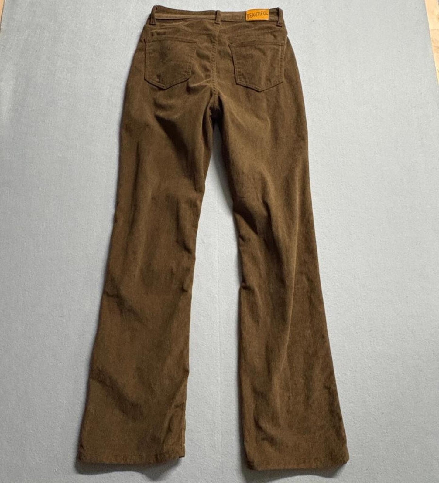 Shein Corduroy Flare Pants Womens Size 6 Brown High Rise Stretch Ribbed