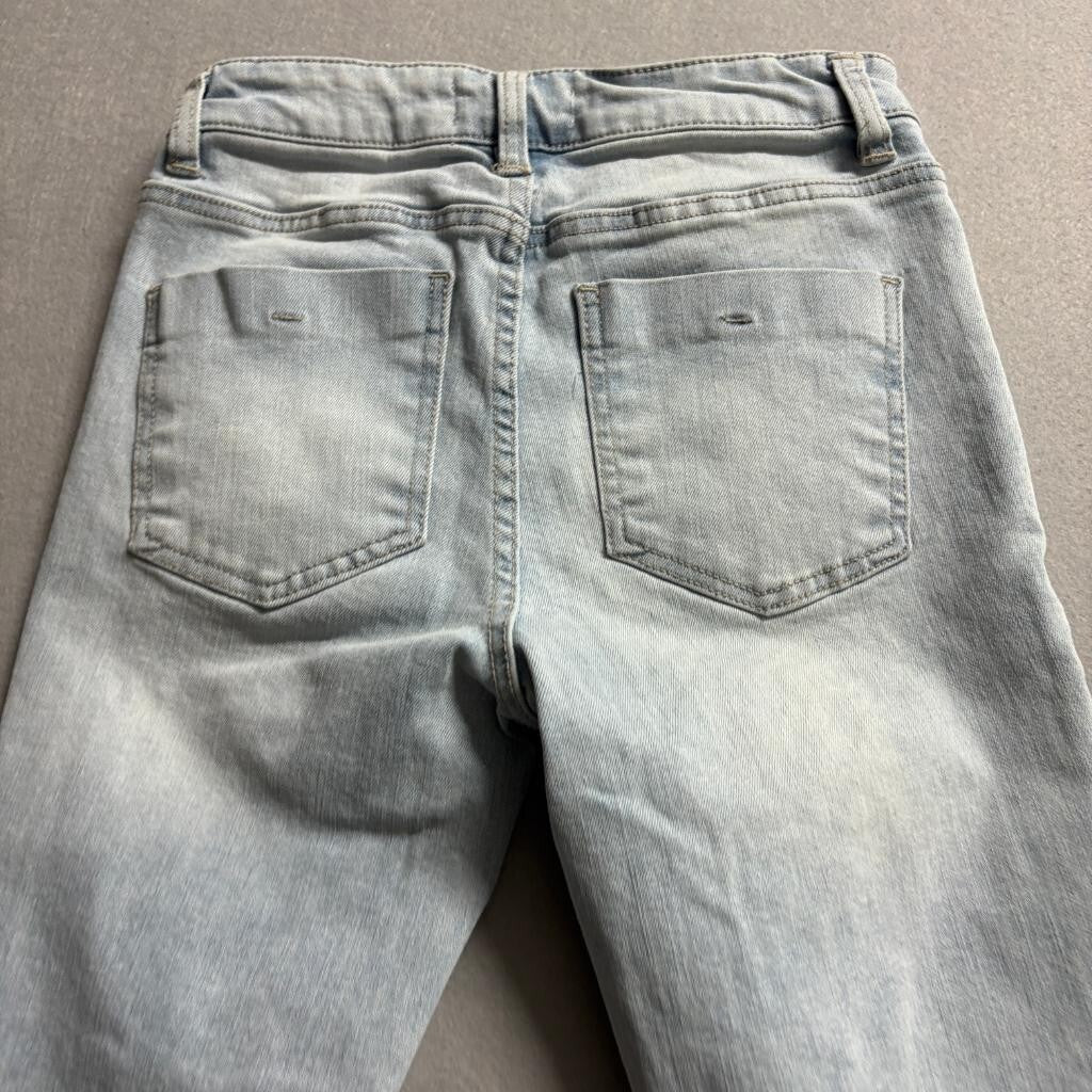 Oat New York Jeans Womens 0/25 Light Wash Raw Hem Stretch Denim Straight Leg