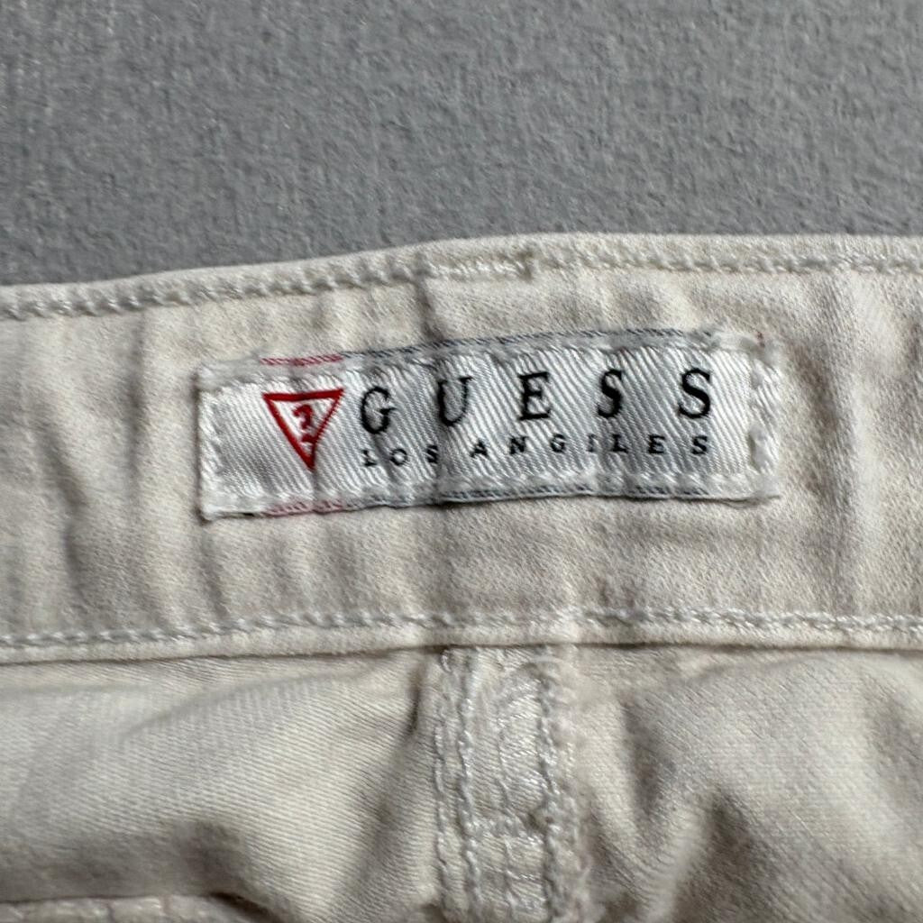Guess Skinny Moto Jeans Womens 25 Beige Off White Ankle Zip Multi Pocket Low