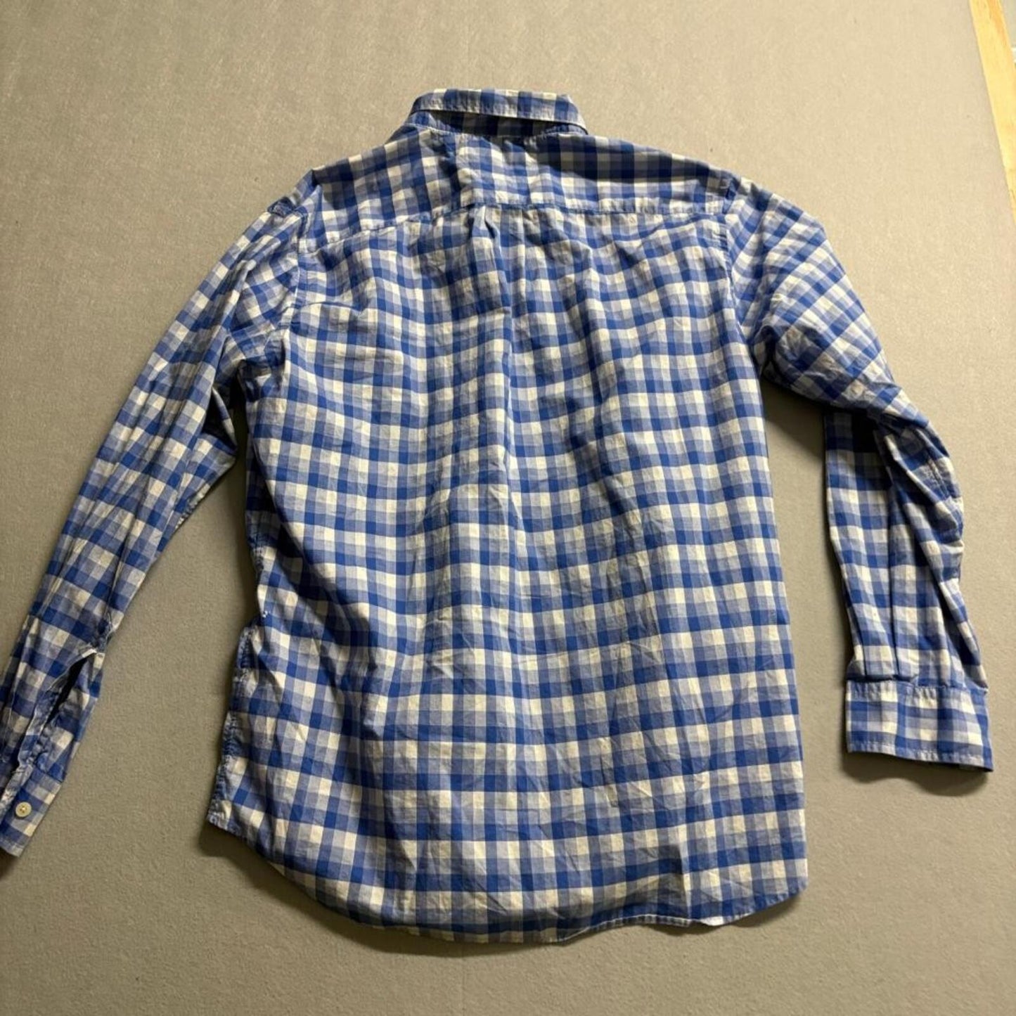 Tommy Hilfiger Shirt Mens Large Blue White Gingham Plaid Long Sleeve Button Up