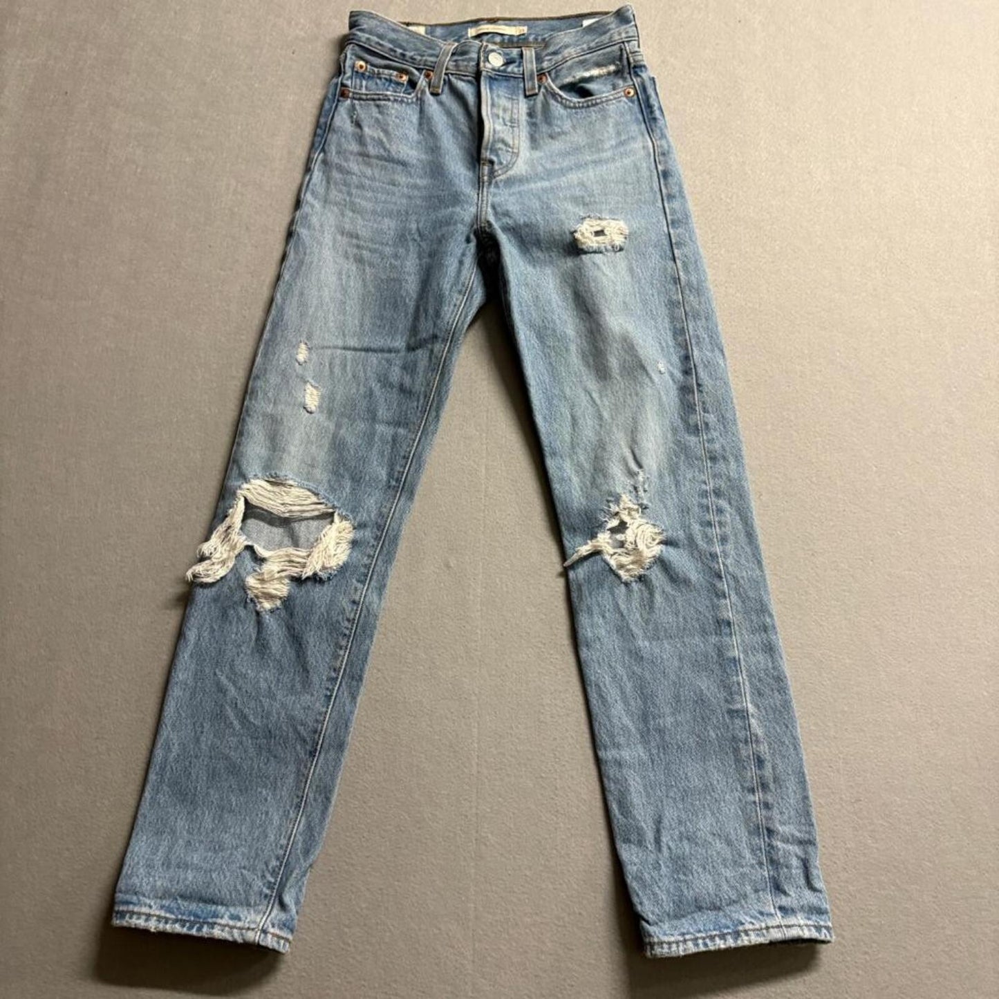 Levi's Premium Wedgie Straight Jeans Womens 23x28 Blue Distressed High Rise