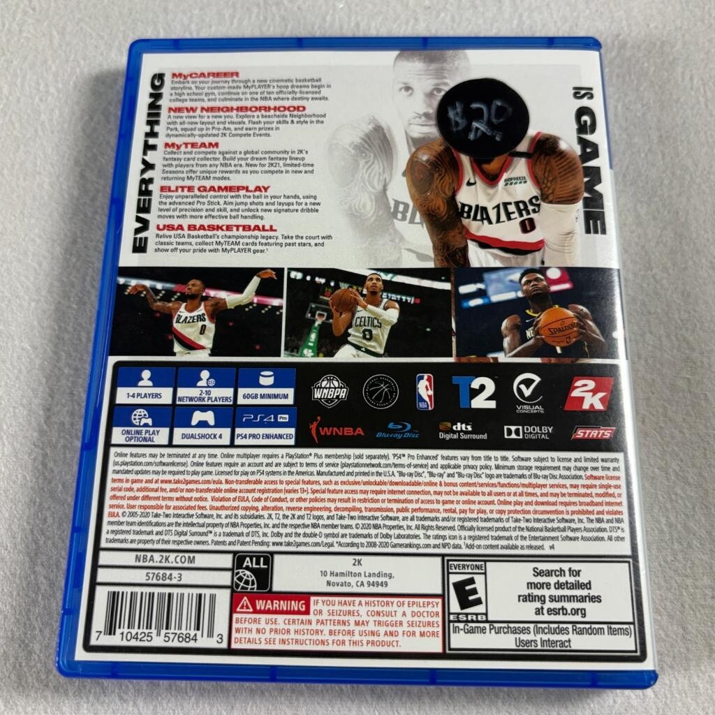 NBA 2K21 PS4 PlayStation 4 Game Damian Lillard Cover Disc and Case Tested