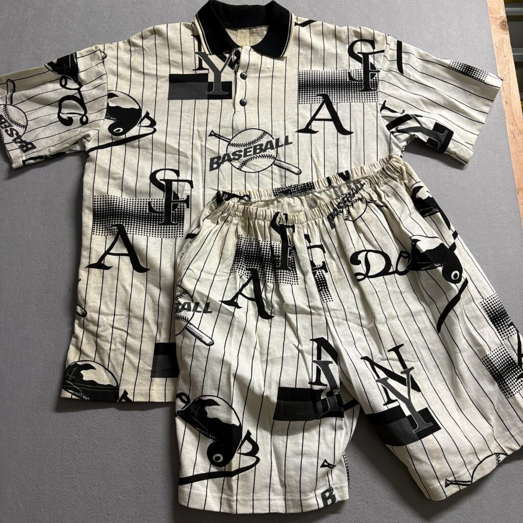 Vintage 90s Baseball Pinstripe Polo Shirt and Shorts Set Mens XL Made in USA