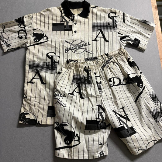 Vintage 90s Baseball Pinstripe Polo Shirt and Shorts Set Mens XL Made in USA
