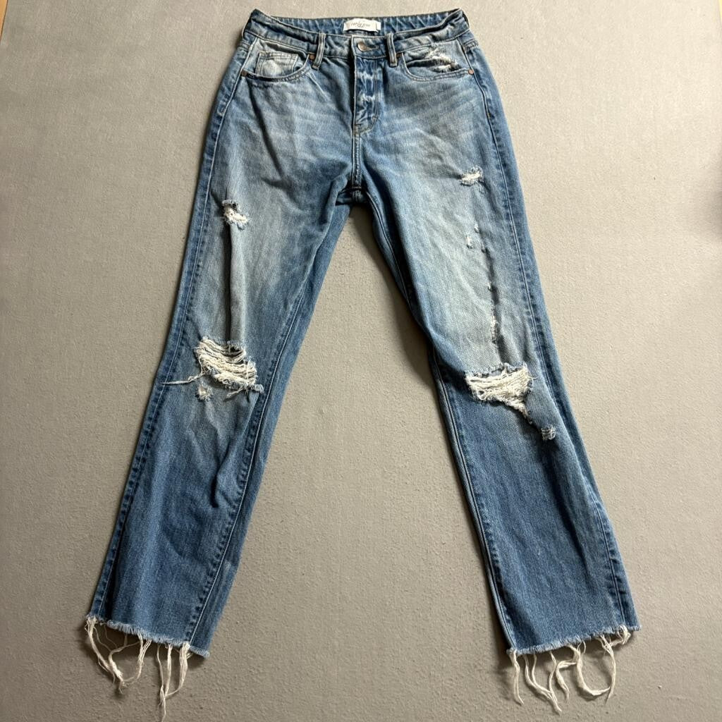 Carly Jean Los Angeles Chrissy Distressed Jeans Womens Size 3 Blue Denim Frayed