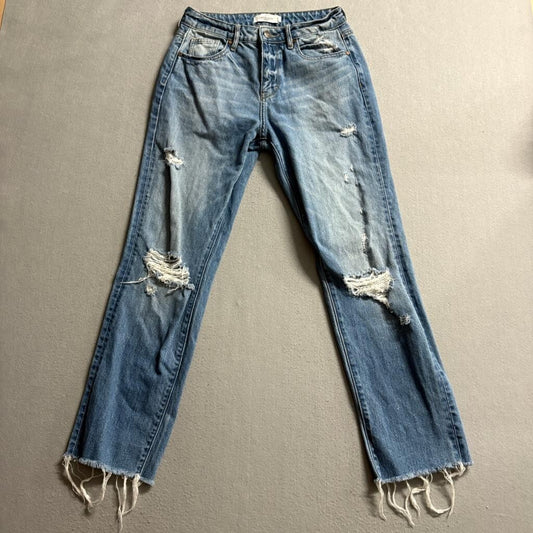 Carly Jean Los Angeles Chrissy Distressed Jeans Womens Size 3 Blue Denim Frayed