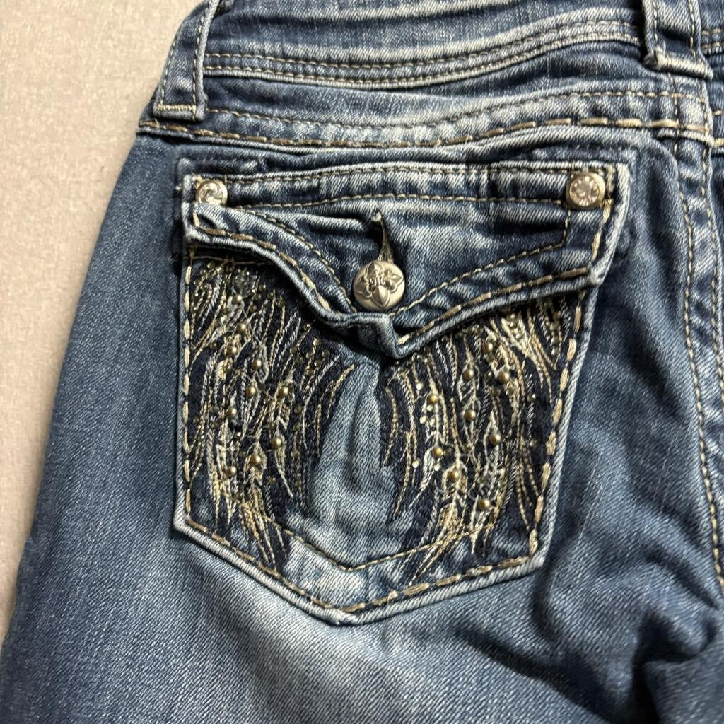 Miss Me Angel Wing Straight Jeans Womens 28 Blue Denim Embellished Flap Pocket