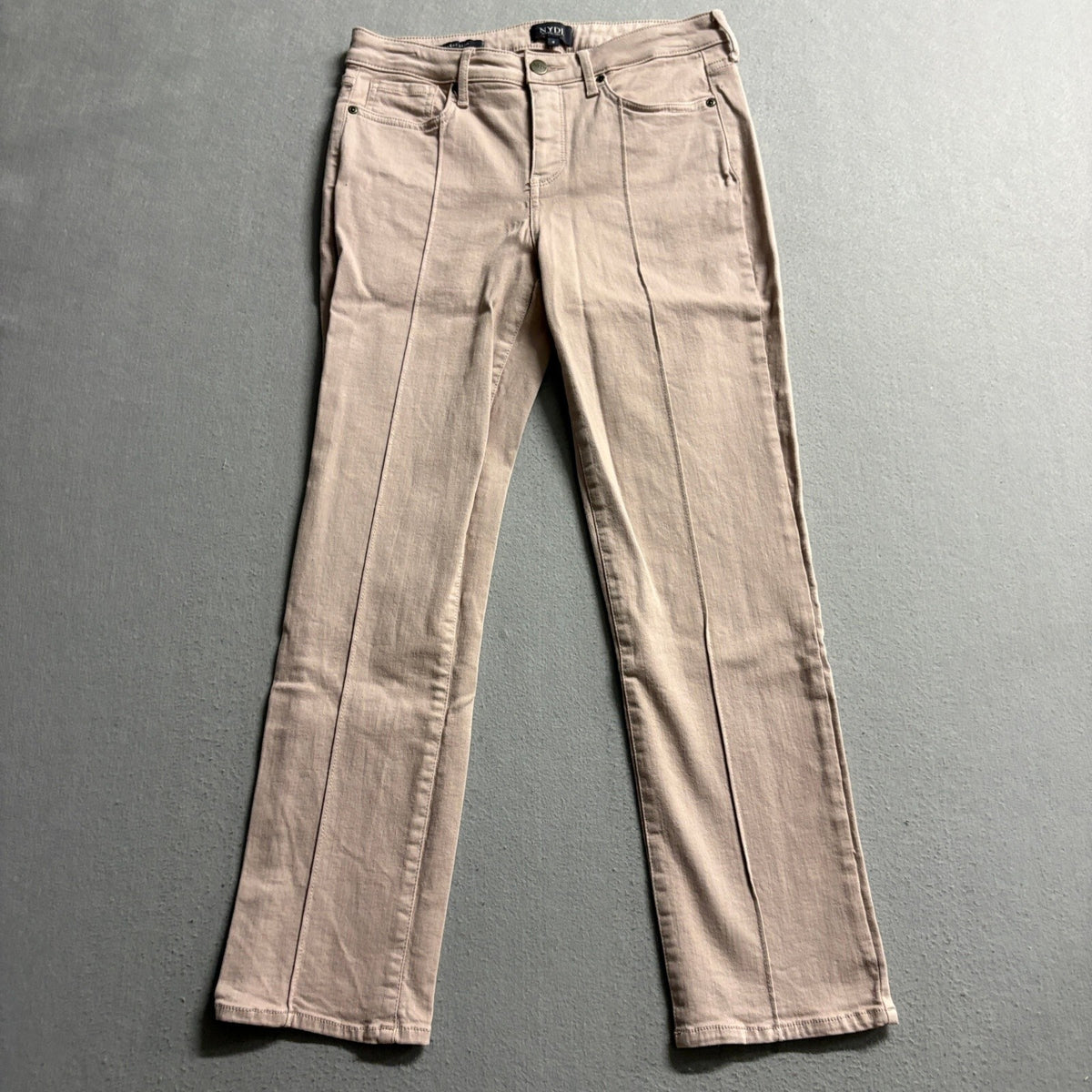 NYDJ Sheri Slim Jeans Womens Size 4 Beige Pink Stretch Front Seam Denim