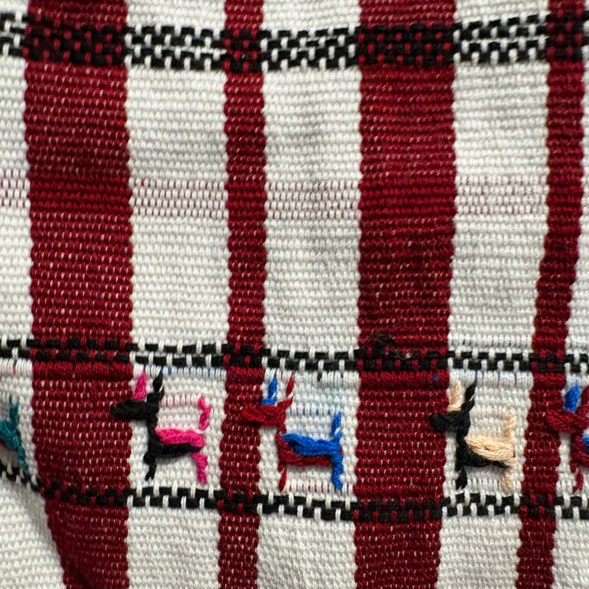 Vintage Handwoven Peruvian Llama Crossbody Bag Red White Striped Fringe Boho
