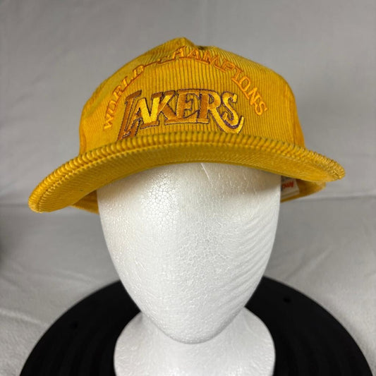 Vintage Los Angeles Lakers Corduroy Hat AmaPro Yellow World Champions Cap
