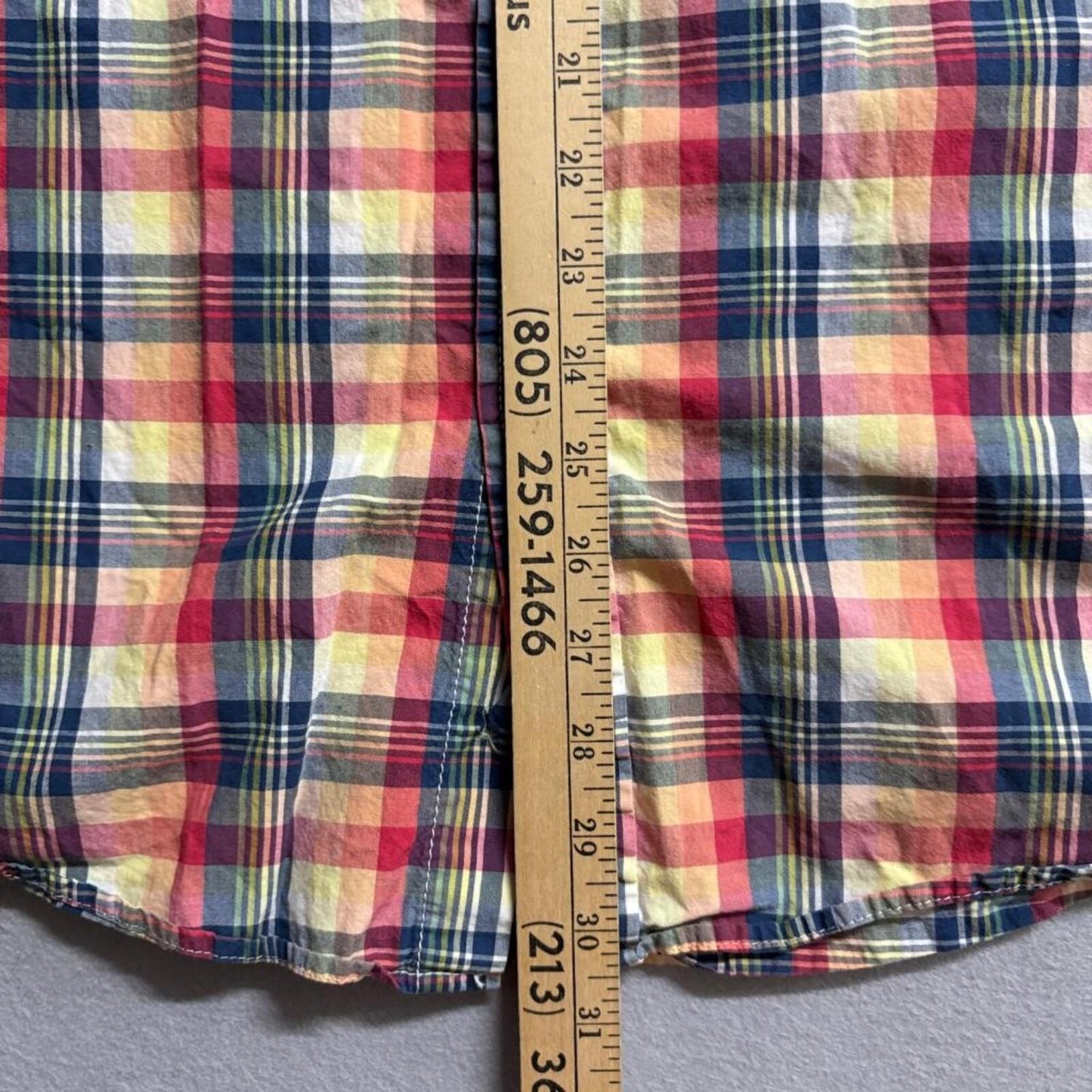 Aeropostale Plaid Shirt Mens XL Short Sleeve Button Up Red Yellow Blue Cotton