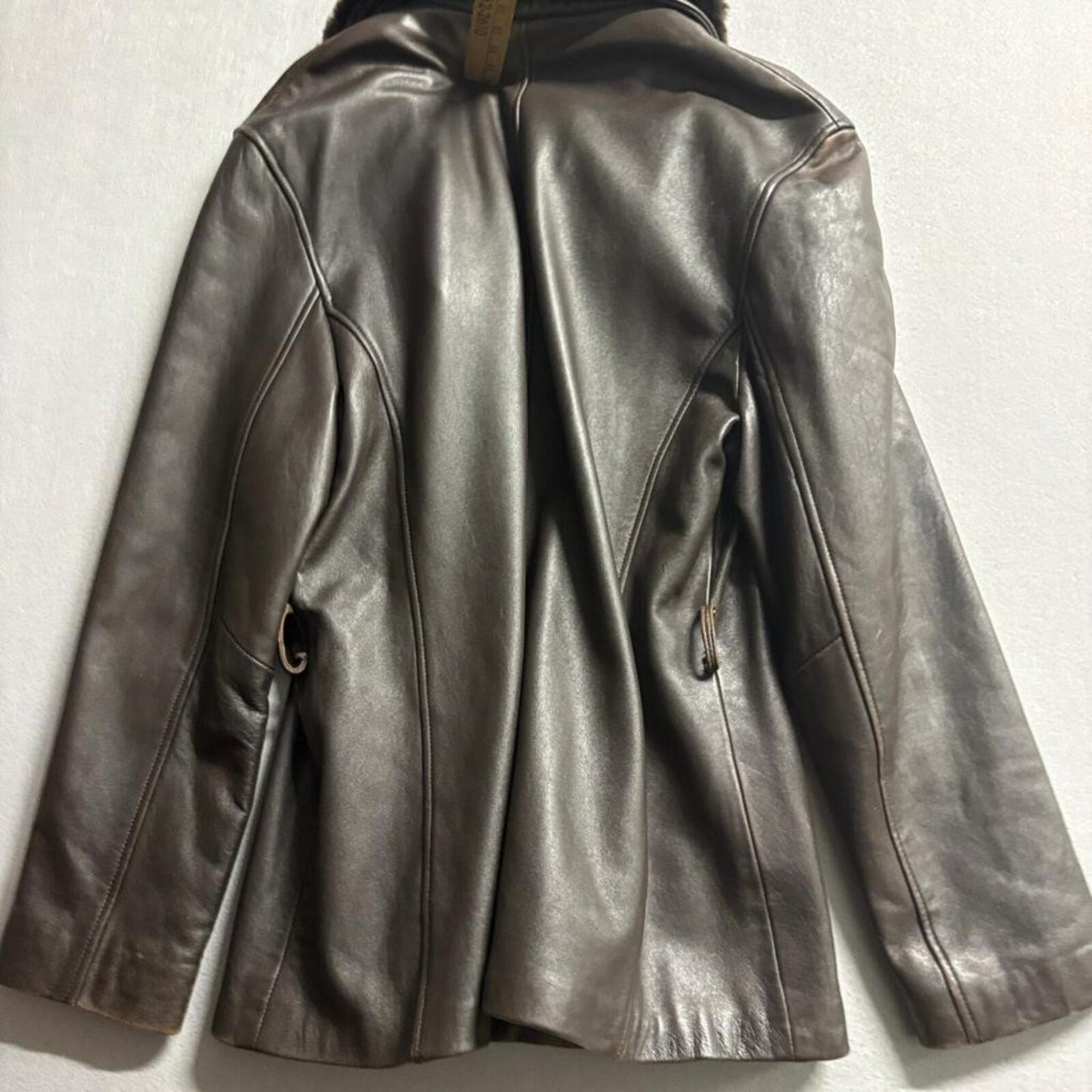 Euro Mond Brown Genuine Leather Jacket Womens XL Faux Fur Collar Full Zip Lined