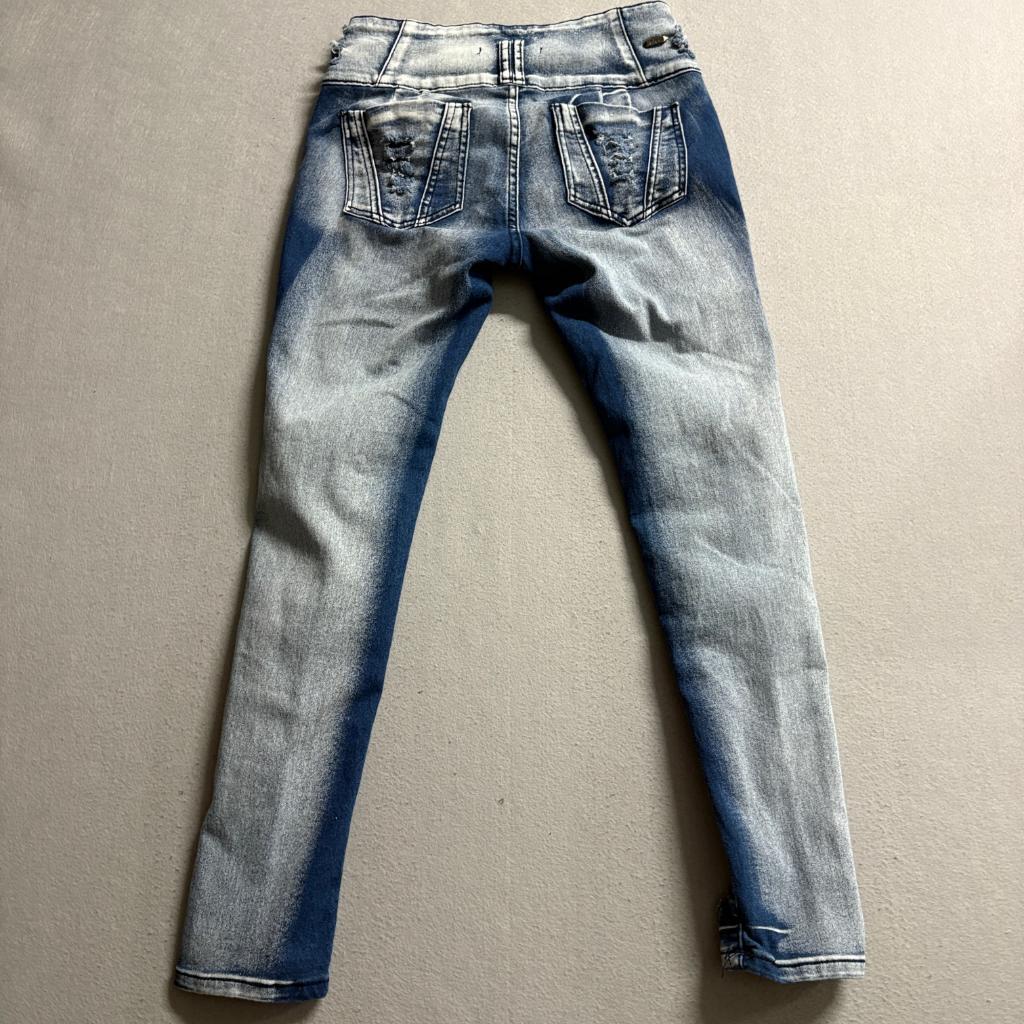 Kalowa Premium Collection Distressed Skinny Jeans Womens Size 9 Acid Wash Blue