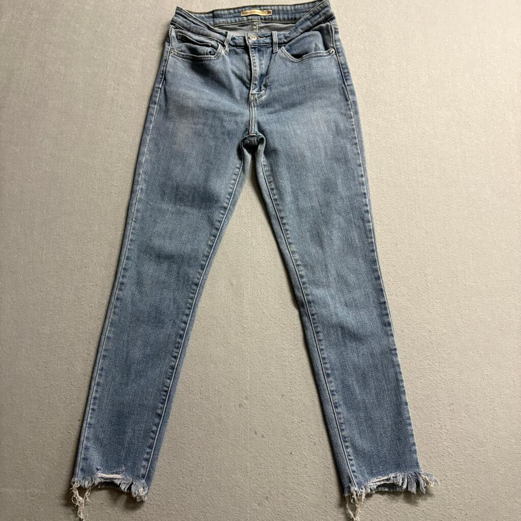 Levis 721 High Rise Skinny Jeans Womens 27 Medium Wash Blue Denim Frayed Hem