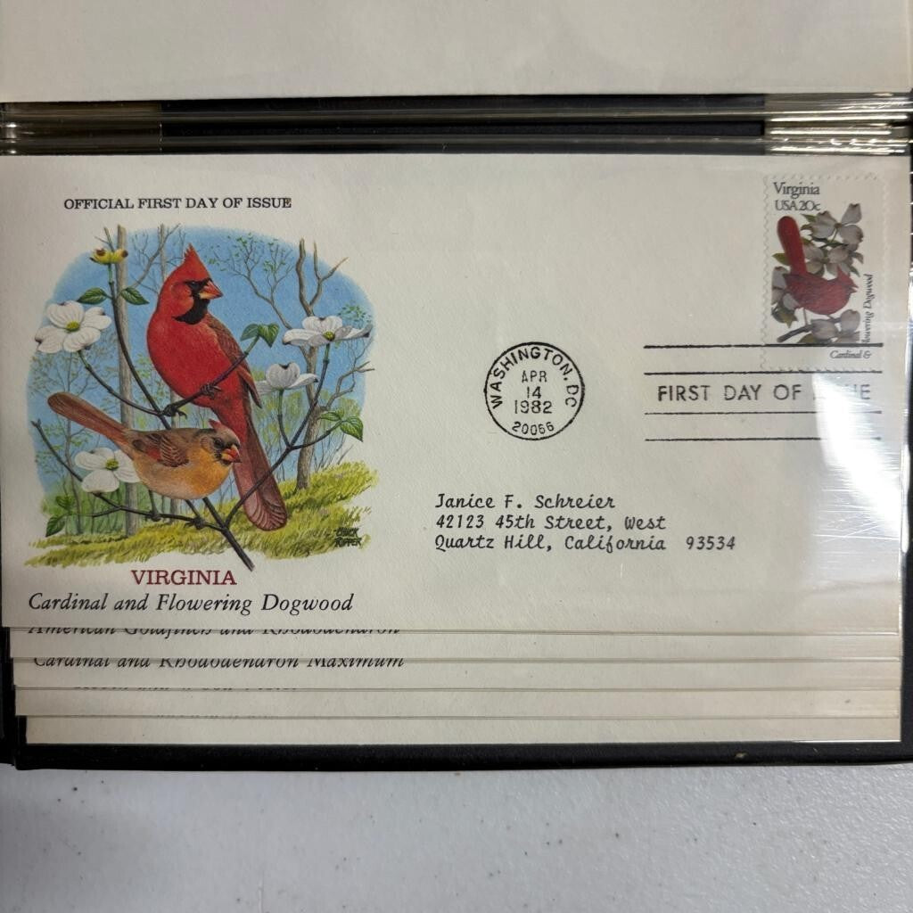 1982 State Birds and Flowers First Day Cover Collection Album Postal