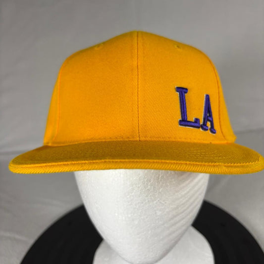 Los Angeles Lakers Down Town Fitted Hat Size 7 1/4 Yellow LA Script Cap