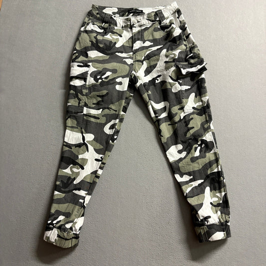 Almost Famous Camo Cargo Jogger Pants Womens Large Green Camouflage Utility