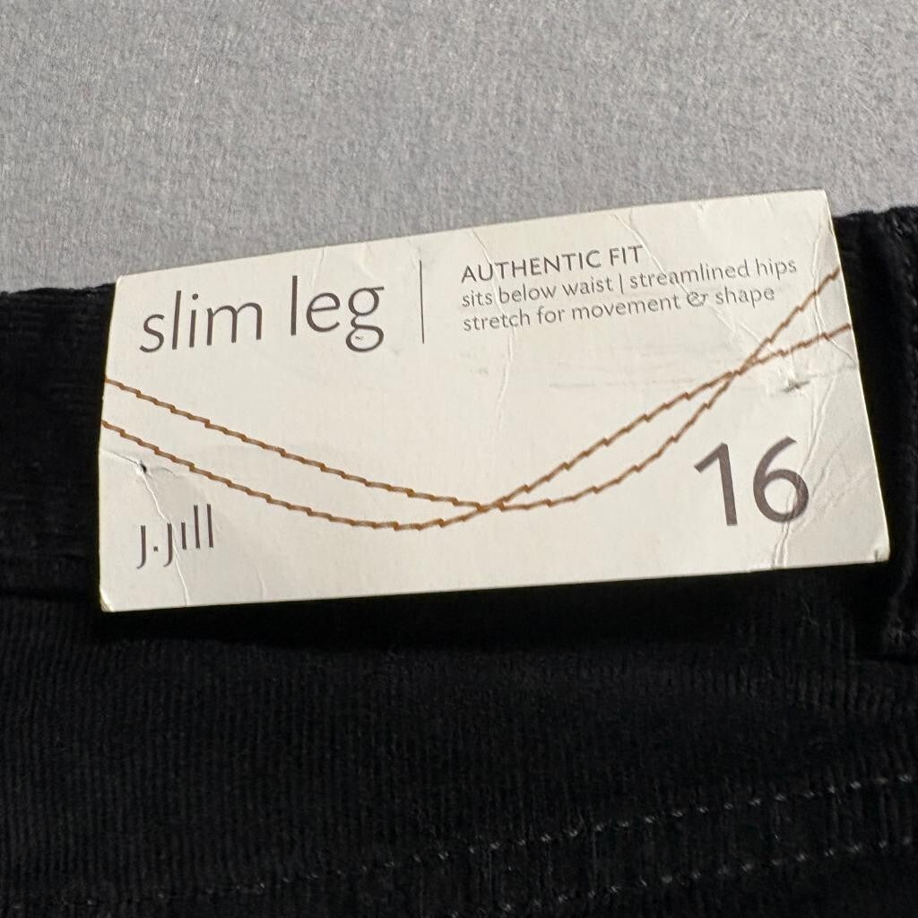 J. Jill Corduroy Pants Womens 16 Black Slim Leg Stretch Cotton Blend NWT