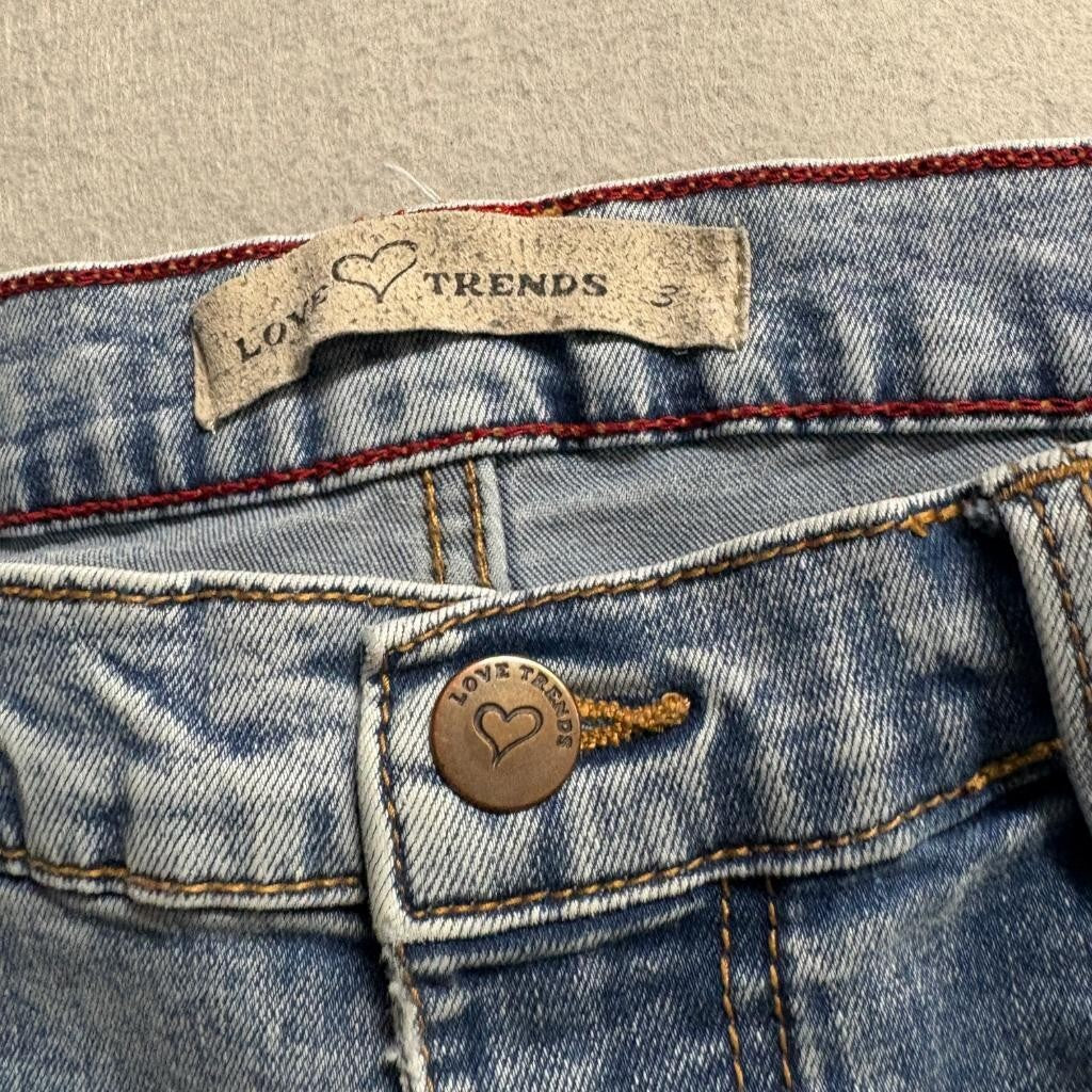 Love Trends Cargo Jeans Womens Size 3 Blue Denim Wide Leg Multi Pocket Stretch